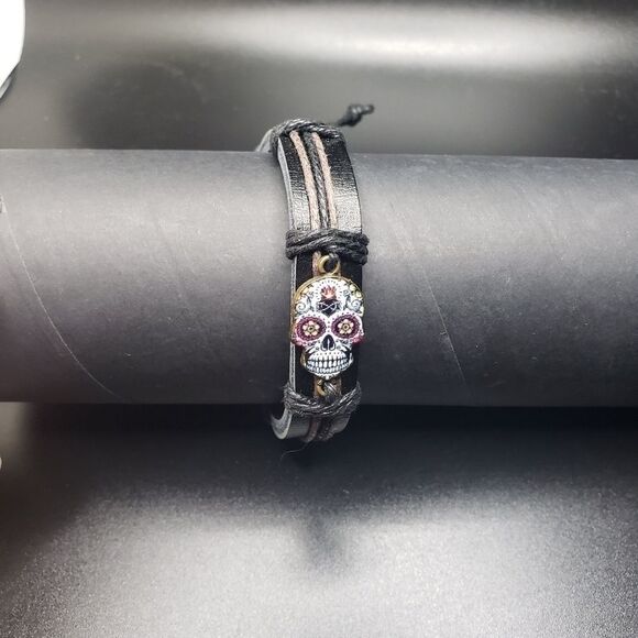 𝅺dia De Los Muertos sugar skull adjustable bracelet - Picture 1 of 3